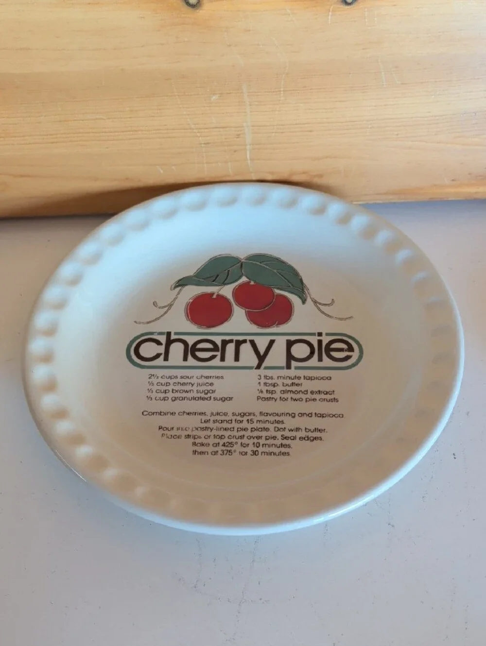 VTG. Cherry Pie  Plate. Recipe Plate, Scalloped Rim. 10